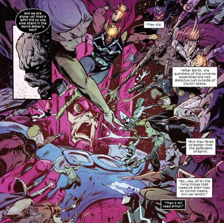 Galactus tem a ver com sua importante função de trazer equilíbrio cósmico e ajudar a manter estruturas básicas de cada iteração do Universo Marvel (Imagem: Reprodução/Marvel Comics)