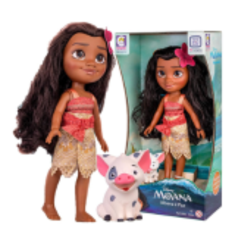 Brinquedo Boneca Princesa Moana e Porquinho Pua, Cotiplas