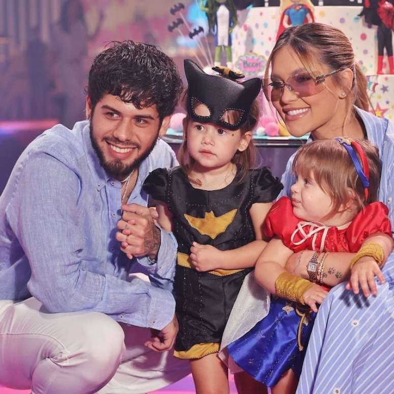 Zé Felipe, Maria Alice, Virgínia Fonseca e Maria Flor na comemoração dos 3 anos de Maria Alice