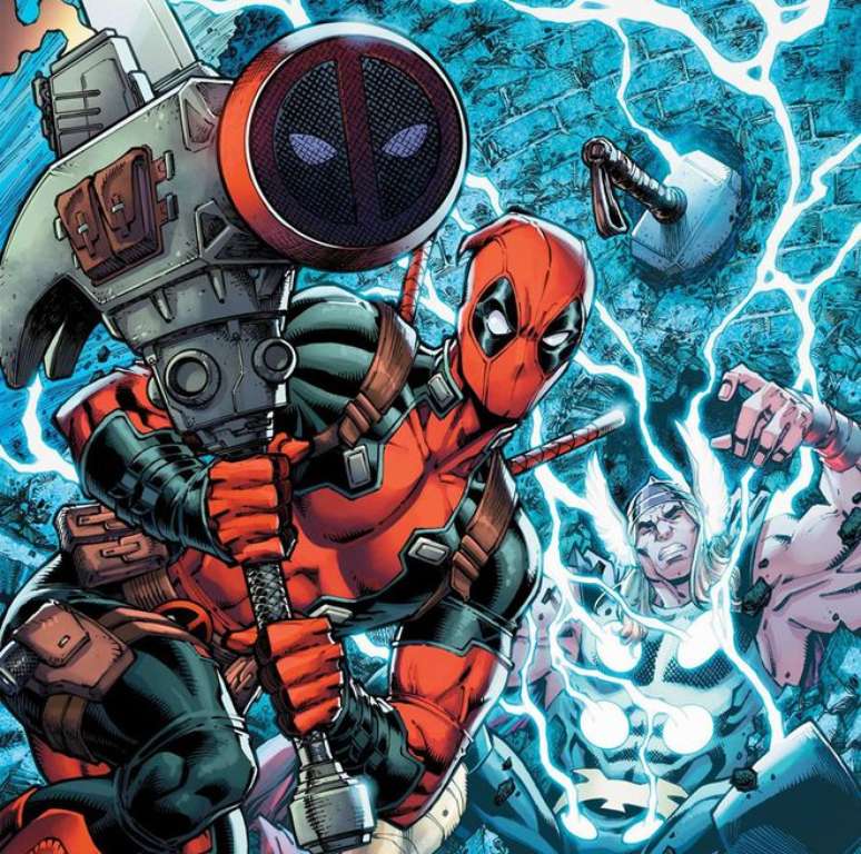 Deadpool e sua versão esculhachada do martelo do Thor (Imagem: Reprodução/Marvel Comics)