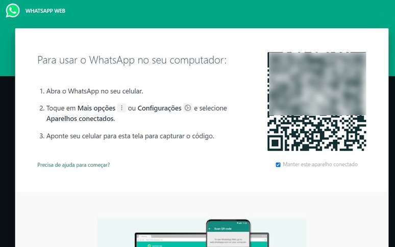 Escaneie o QR Code para começar a usar o WhatsApp Web (Imagem: Captura de tela/André Magalhães/Canaltech)