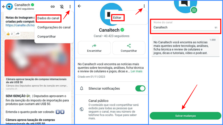 Como alterar o nome de um canal no WhatsApp para Android (Imagem: Captura de tela/Fabrício Calixto/Canaltech)