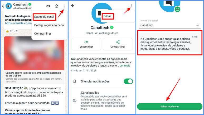 Como mudar a descrição de um canal no WhatsApp para Android (Imagem: Captura de tela/Fabrício Calixto/Canaltech)