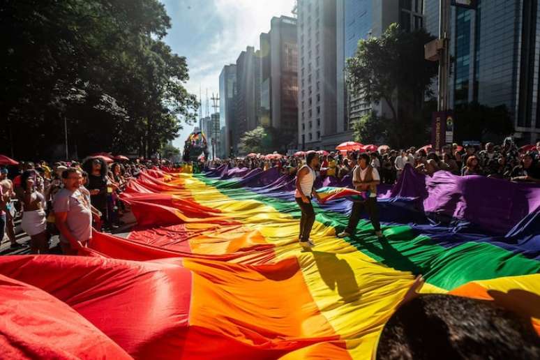 A 24ª Parada LGBT+, na Avenida Paulista: pico de público foi de 73 mil