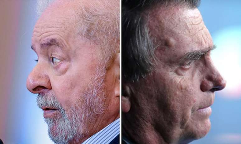 O presidente Luiz Inácio Lula da Silva (à esquerda) e o ex-presidente Jair Bolsonaro (à direita)