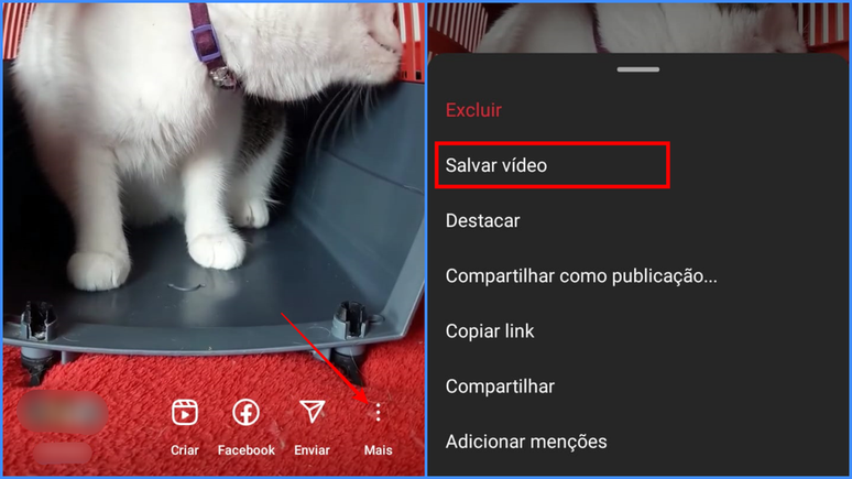 É possível baixar vídeos nos Stories do seu perfil no Instagram usando uma opção nativa para isso (Imagem: Captura de tela/Fabrício Calixto/Canaltech)