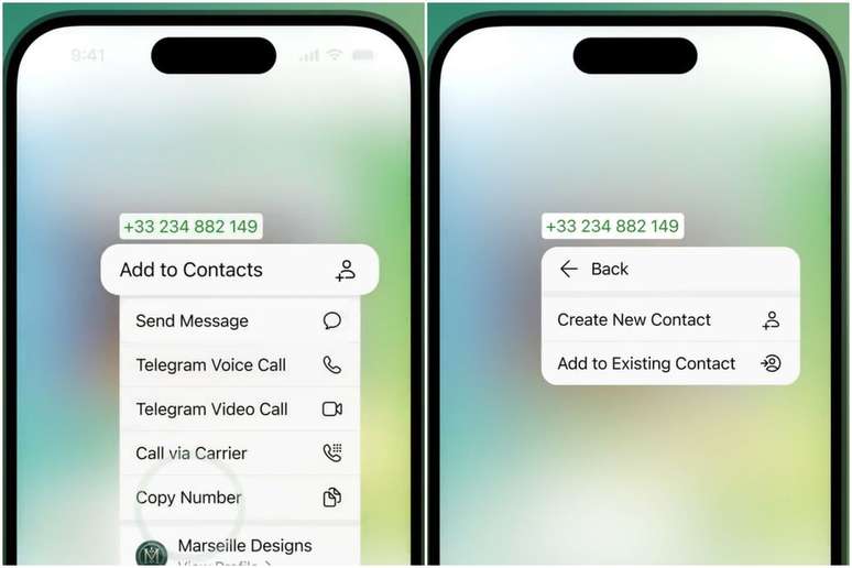 Telegram adds a quick actions menu for phone numbers within chats (Image: Disclosure/Telegram) Telegram adds a quick actions menu for phone numbers within chats (Image: Disclosure/Telegram)
