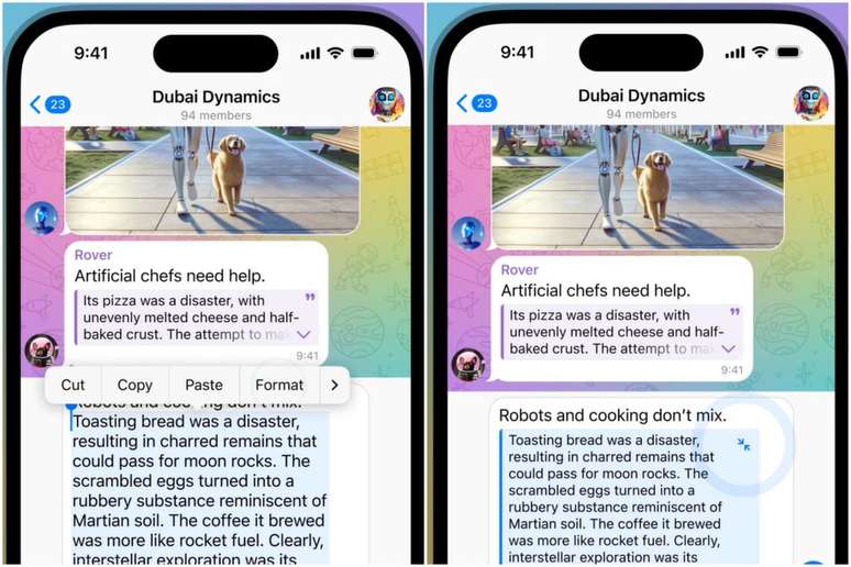 Telegram adds functionality to expand or collapse long quotes in conversations (Image: Disclosure/Telegram) Telegram adds functionality to expand or collapse long quotes in conversations (Image: Disclosure/Telegram)