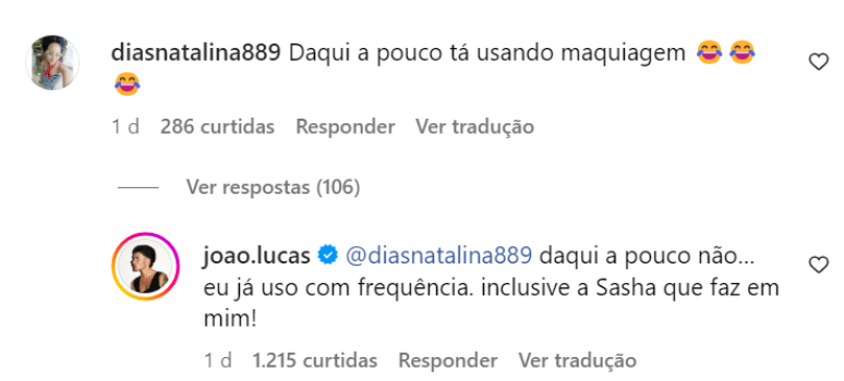 João Lucas respondeu comentário de seguidora