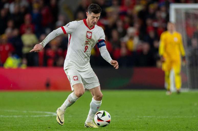 Robert Lewandowski (Polônia) durante jogo contra o País de Gales no dia 26.03.2024 