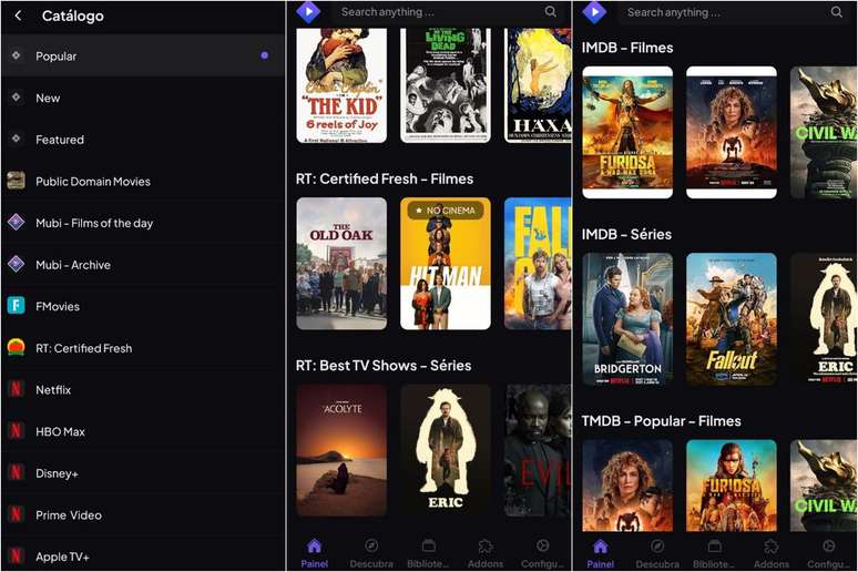 Add-ons do Stremio permitem ver listas de títulos “certificados” por serviços como Rotten Tomatoes e IMDb, por exemplo (Imagem: Captura de tela/Guilherme Haas/Canaltech)