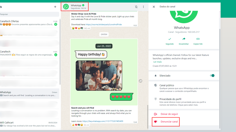 How to report a channel on WhatsApp Web (Image: Screenshot/Bruno De Blasi/Canaltech) How to report a channel on WhatsApp Web (Image: Screenshot/Bruno De Blasi/Canaltech)