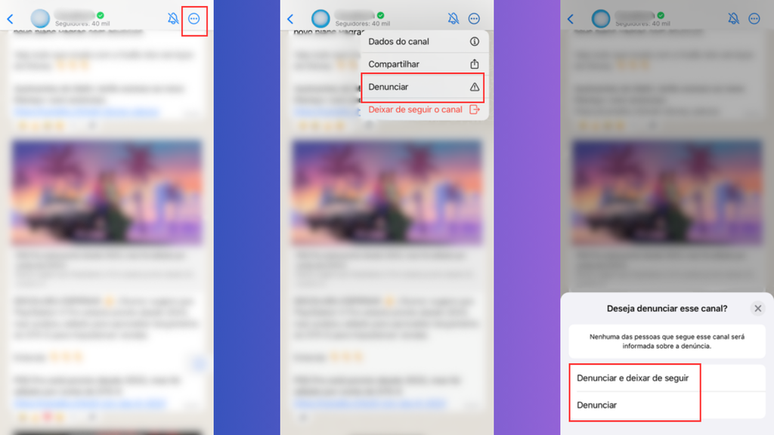How to report a WhatsApp channel on iPhone (Image: Screenshot/Guilherme Haas/Canaltech) How to report a WhatsApp channel on iPhone (Image: Screenshot/Guilherme Haas/Canaltech)
