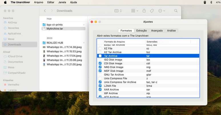 Como abrir um arquivo TAR pelo macOS com o app The Unarchiver (Imagem: Captura de tela/Guilherme Haas/Canaltech)