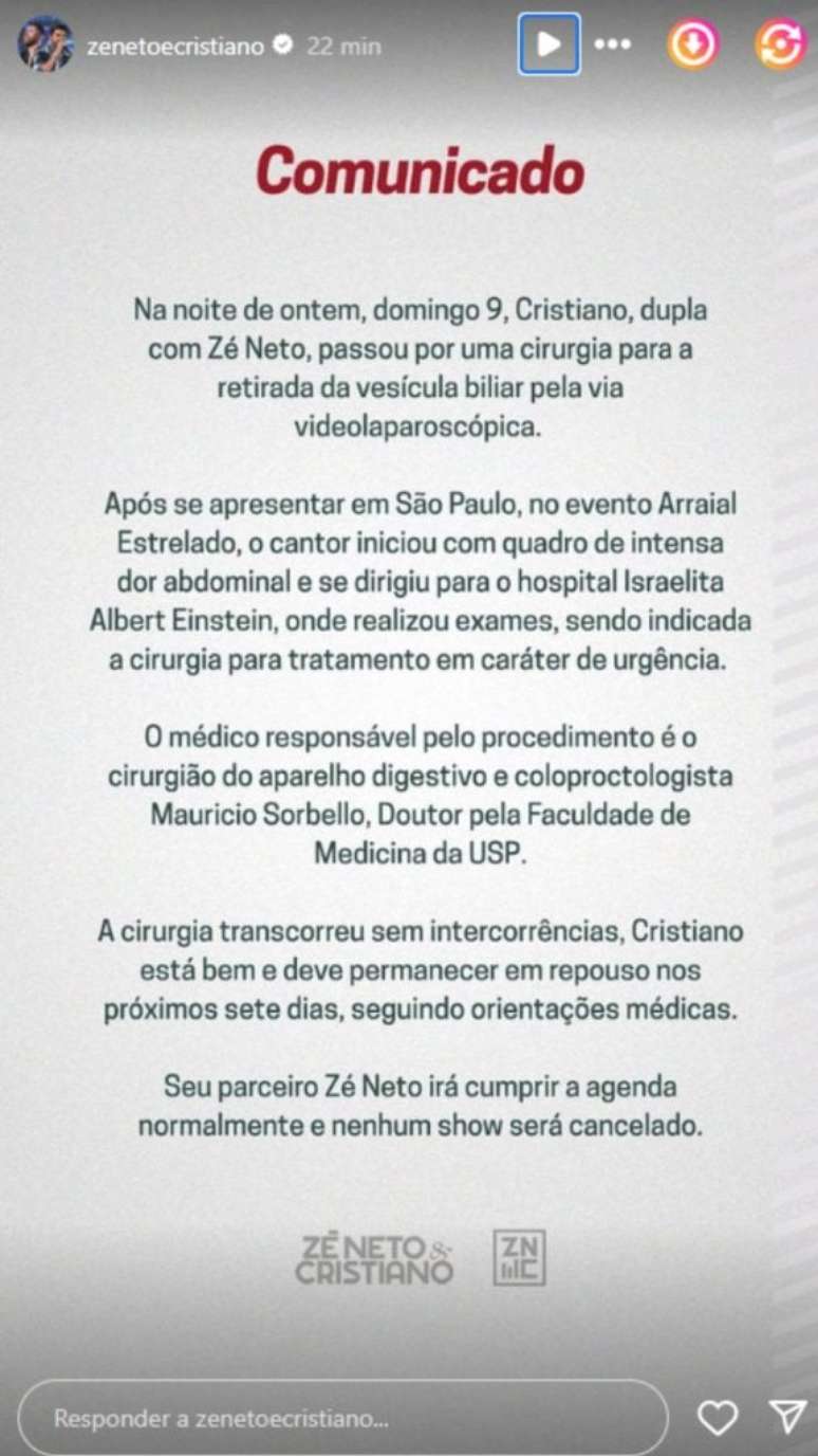 Story da dupla Zé Neto e Cristiano - Reprodução/Instagram