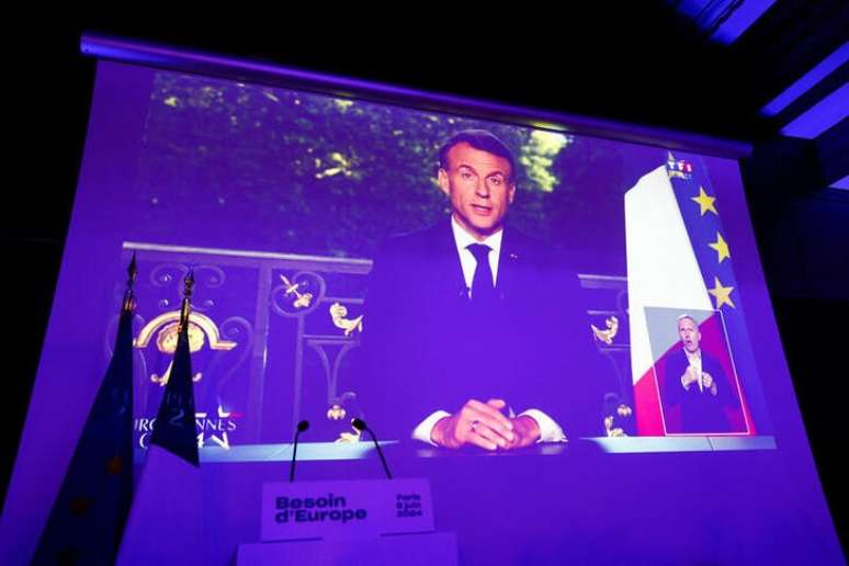 Emmanuel Macron após eleição para Parlamento europeu
 9/6/2024    REUTERS/Abdul Saboor