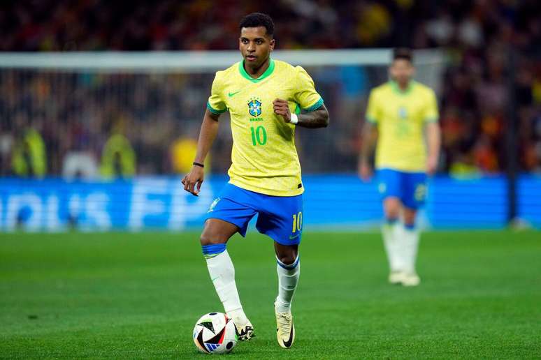 Rodrygo (Brasil) em ação contra a Espanha no dia 26.03.2024