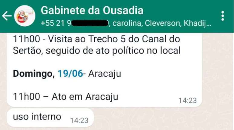 Grupo de WhatsApp da equipe contratada pelo PT para atuação em redes sociais