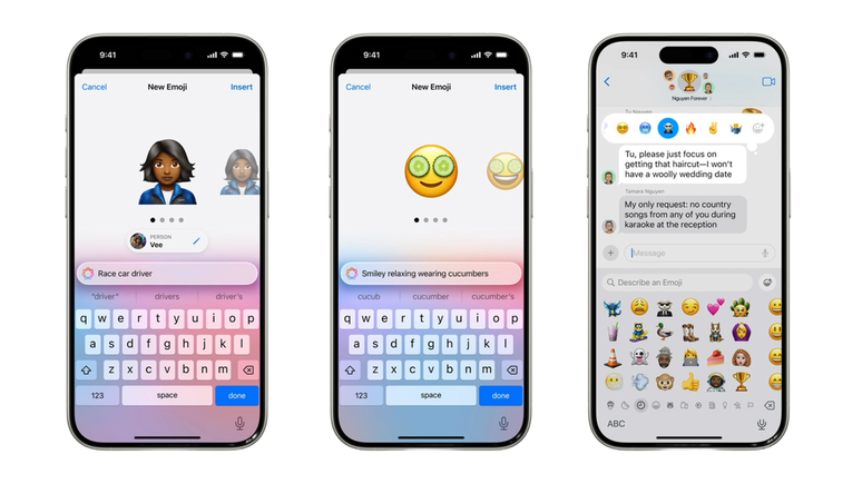 Genmoji podem ser usados como reações, emojis ou figurinhas em conversas do Mensagens (Imagem: Reprodução/Apple)