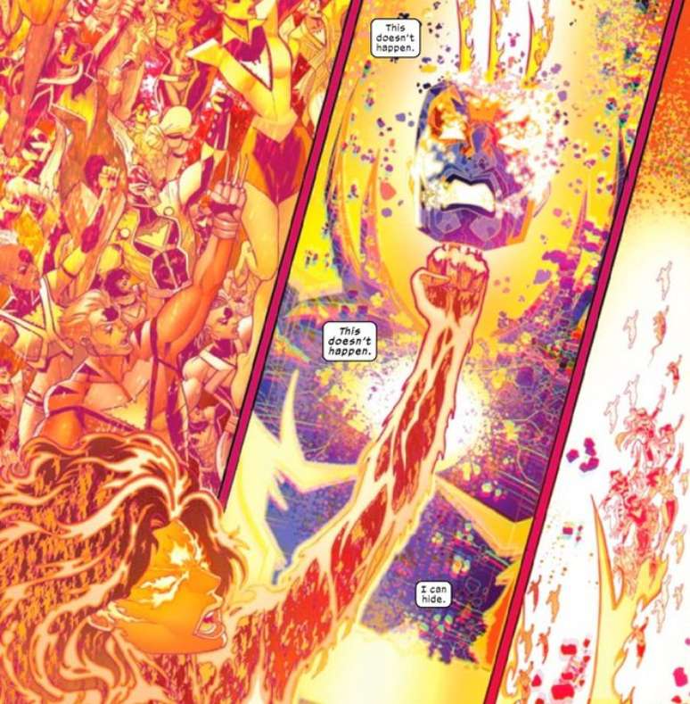 Jean Grey usando as garras de Wolverine para canalizar a energia da Fênix e de todos os mutantes (Imagem: Reprodução/Marvel Comics)