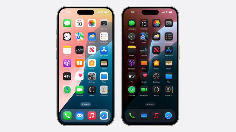 Ícones do iOS se adaptam ao tema escuro (Imagem: Divulgação/Apple)
