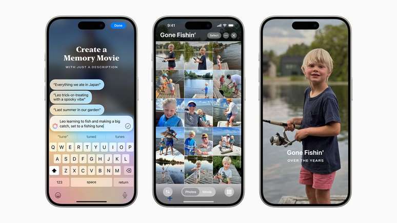 Apple Intelligence poderá ser usado no app Fotos para fazer buscar e criar memórias a partir de comandos em linguagem natural (Imagem: Divulgação/Apple)