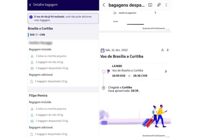 Comprovantes da passagem e do despacho da bagagem de Filipe Martins entregues por sua defesa &agrave; PF
