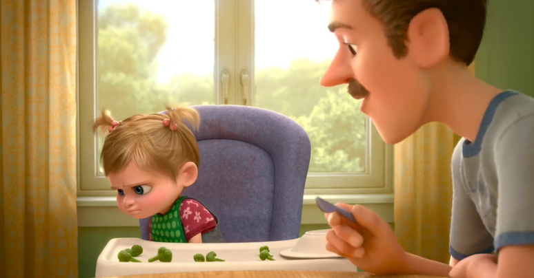Inside Out 2 references this scene from the first film, when Riley discovers that she doesn't like broccoli. (Disclosure/Disney) Inside Out 2 references this scene from the first film, when Riley discovers that she doesn't like broccoli. (Disclosure/Disney)