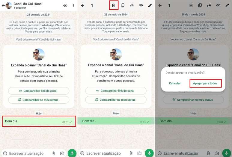 Cara menghapus pembaruan pada saluran WhatsApp Anda di Android (Gambar: Tangkapan Layar/Guilherme Haas/Canaltech)