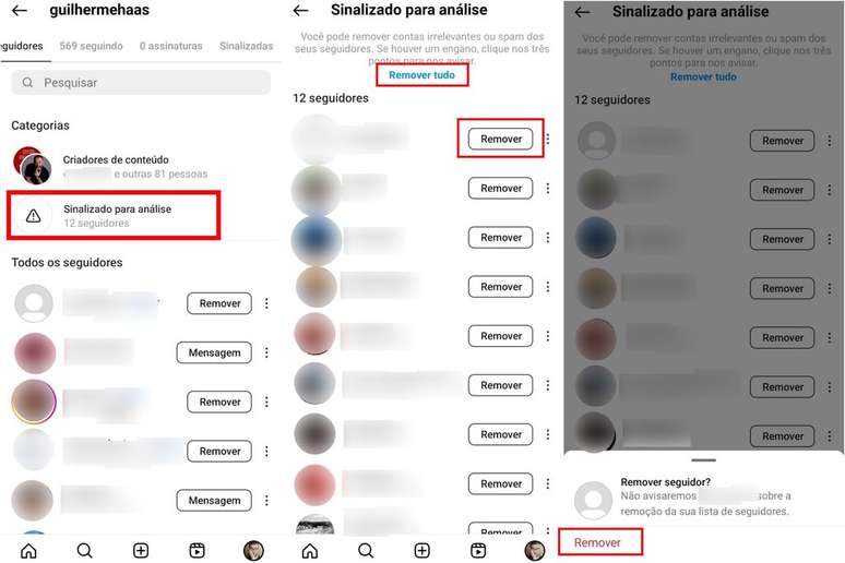 Alat “Ditandai untuk analisis” mencantumkan pengikut hantu akun Instagram Anda (Gambar: Tangkapan Layar/Guilherme Haas/Canaltech)