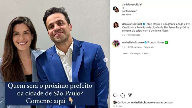 Michelle Bolsonaro faz comentário apoiando Ricardo nunes (MDB) em perfil do concorrente Pablo Marçal (PRTB)
