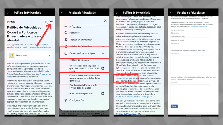 Acesse o formulário para enviar o pedido à Meta (Imagem: Captura de tela/André Magalhães/Canaltech)