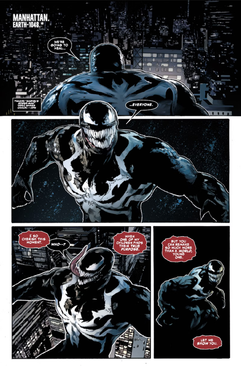 Venom estava todo pimpão até ser puxado para outro universo (Imagem: Reprodução/Marvel Comics)