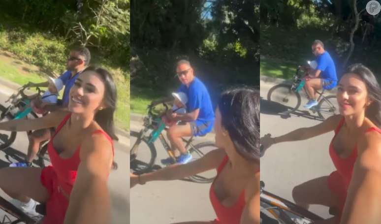Neymar e Bruna Biancardi levam Mavie para primeiro passeio de bicicleta e momento em família divide a web: 'Coragem voltar para ele'.