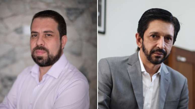 O deputado federal Guilherme Boulos (à esquerda) e o prefeito de São Paulo, Ricardo Nunes, (à direita)