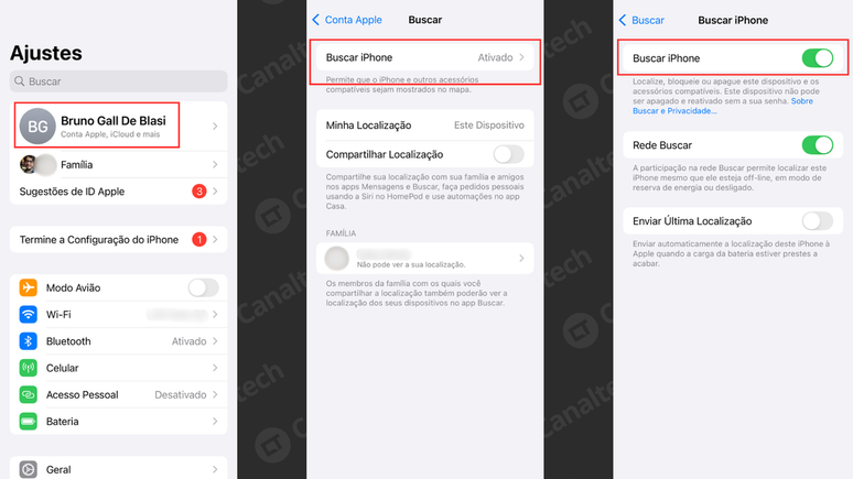 Como ativar o rastreio do iPhone (Imagem: Captura de tela/Bruno De Blasi/Canaltech)