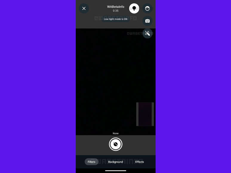 As opções de efeitos na videochamada (Imagem: Reprodução/WABetaInfo)