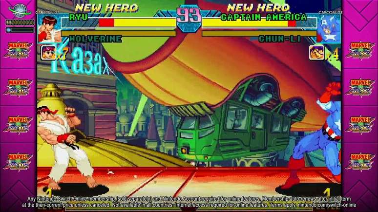 Pancadaria franca em Marvel vs. Capcom Fighting Collection: Arcade Classics (Imagem: Reprodução/Nintendo, Capcom)