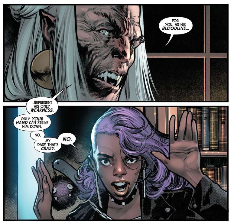 Drácula revela que a filha de Blade é a única capaz de parar o meio vampiro (Imagem: Reprodução/Marvel Comics)
