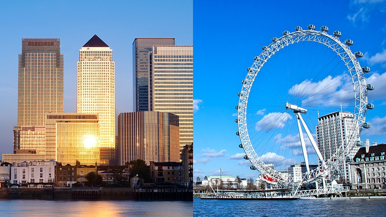 Tanto o One Canada Square em Canary Wharf (centro, imagem à esquerda) quanto o London Eye evitam o número 13