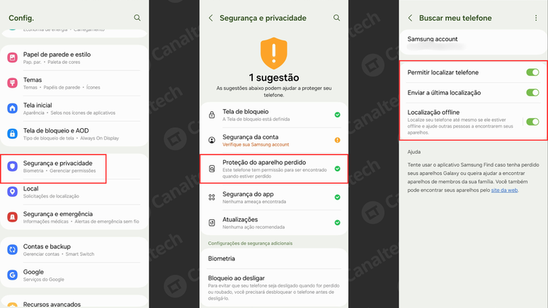 Como ativar o rastreio de um celular da Samsung (Imagem: Captura de tela/Bruno De Blasi/Canaltech)