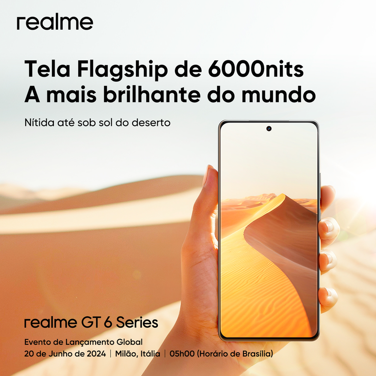 Aparelho terá tela de destaque e vendas no Brasil (Imagem: Divulgação/Realme)