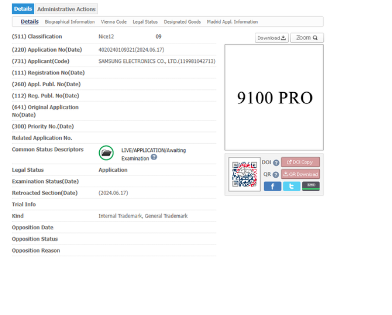 Nova nomenclatura de SSDs da Samsung pode sugerir modelo com suporte integral a interface PCIe 5 com novos controladores. (Imagem: KIPRIS / Reprodução)