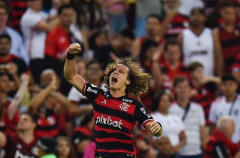 David Luiz vibra após fazer o gol da vitória do Flamengo sobre o Bahia