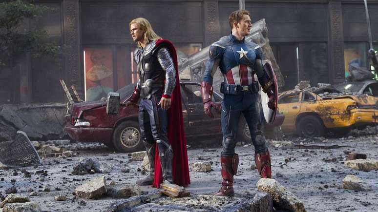 Thor e Capitão América em cena de Os Vingadores (imagem: Divulgação/Marvel Studios)