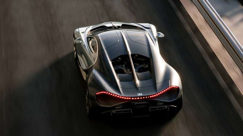 Barbatana que "corta" o teto do carro melhora a aerodinâmica do Bugatti Tourbillon (Imagem: Divulgação/Bugatti)