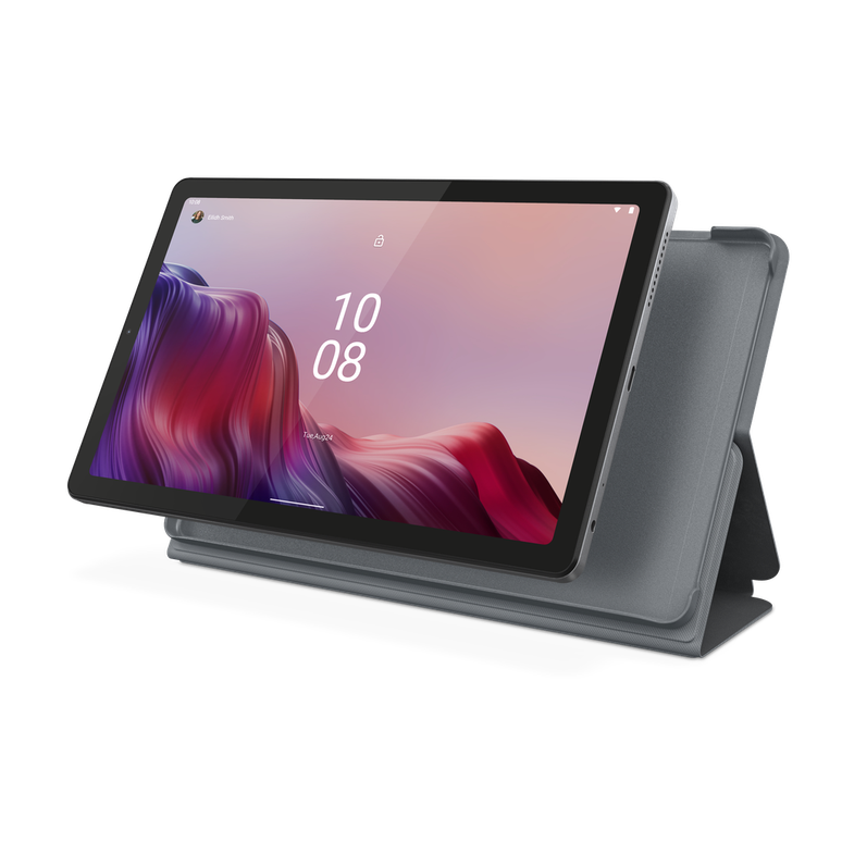 O Lenovo Tab M9 tem capa protetora com suporte embutido (Imagem: Lenovo 