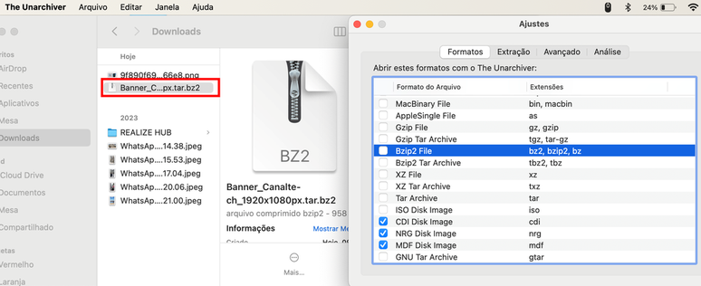 Unarchiver membantu mengelola file dalam ekstensi berbeda di sistem macOS (Gambar: Tangkapan Layar/Guilherme Haas/Canaltech)