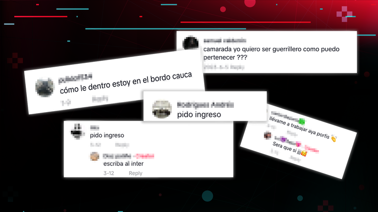 Nos comentários das postagens, usuários do TikTok perguntam como se juntar aos grupos armados dissidentes