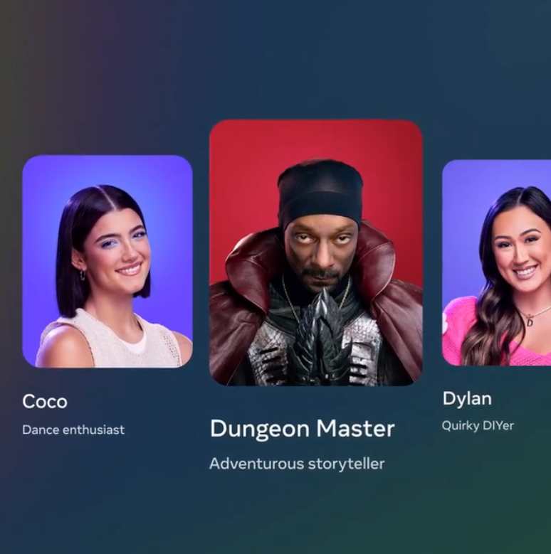 Meta tem chatbots de IA temáticos inspirados por famosos, como Snoop Dogg, e Google pode seguir caminho parecido (Imagem: Divulgação/Meta)